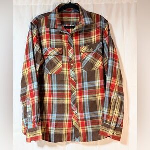 Plaid Button-Up Shirt - Red, Blue, Brown
